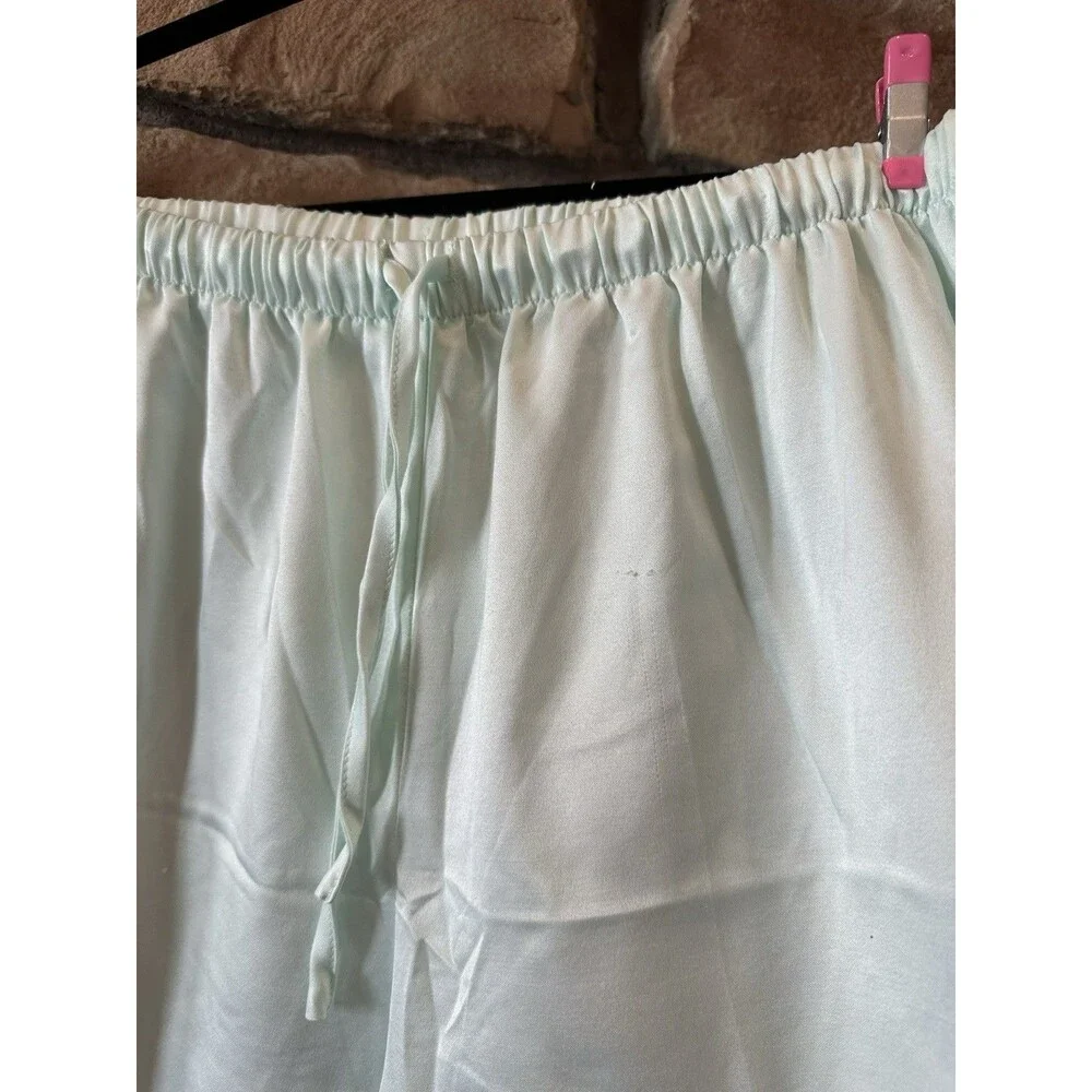 VTG Miss Elaine Satin Pajamas Long Sleeve Set Pants Top L Mint Pastel Green 2Pc